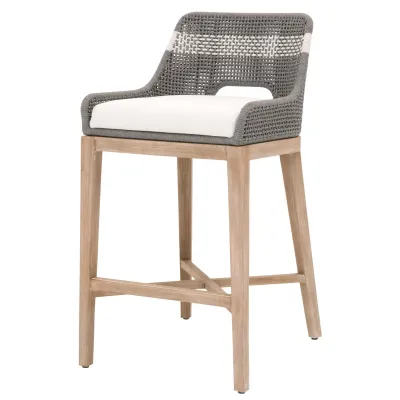 Tapestry Barstool Dove Flat Rope, White Speckle Stripe, Performance White Speckle, Natural Gray Mahogany