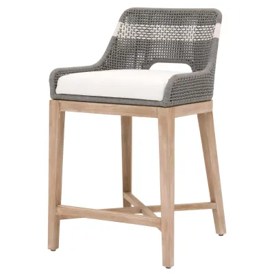 Tapestry Counter Stool Dove Flat Rope, White Speckle Stripe, Performance White Speckle, Natural Gray Mahogany