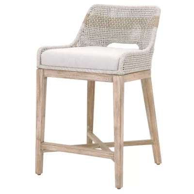 Tapestry Counter Stool Taupe & White Flat Rope, Taupe Stripe, Performance Pumice, Natural Gray Mahogany