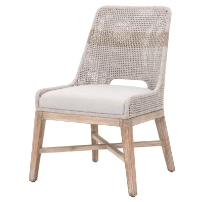 Tapestry Dining Chair, Set of 2 Taupe & White Flat Rope, Taupe Stripe, Performance Pumice, Natural Gray Mahogany