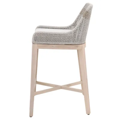 Tapestry Outdoor Barstool Taupe & White Flat Rope, Taupe Stripe, Performance Pumice, Gray Teak Indoor/Outdoor