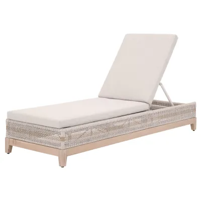 Tapestry Outdoor Chaise Lounge Taupe & White Flat Rope, Taupe Stripe, Performance Pumice, Gray Teak