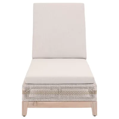 Tapestry Outdoor Chaise Lounge Taupe & White Flat Rope, Taupe Stripe, Performance Pumice, Gray Teak