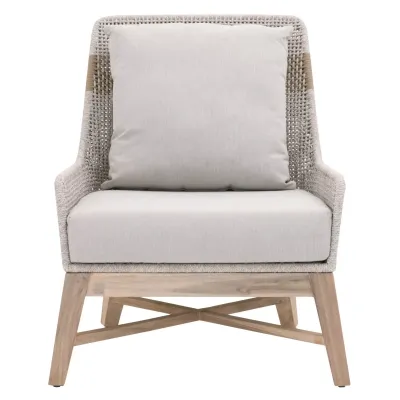 Tapestry Outdoor Club Chair Taupe & White Flat Rope, Taupe Stripe, Performance Pumice, Gray Teak