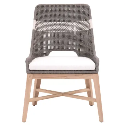 Tapestry Outdoor Dining Chair, Set Of 2 Dove Flat Rope, White Speckle Stripe, Performance White Speckle, Gray Teak