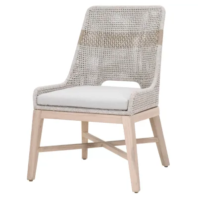 Tapestry Outdoor Dining Chair, Set Of 2 Taupe & White Flat Rope, Taupe Stripe, Performance Pumice, Gray Teak