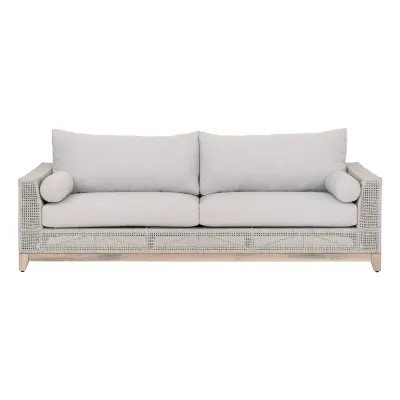 Tropez Outdoor 90" Sofa Taupe & White Flat Rope, Performance Pumice, Gray Teak