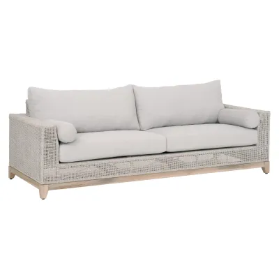 Tropez Outdoor 90" Sofa Taupe & White Flat Rope, Performance Pumice, Gray Teak