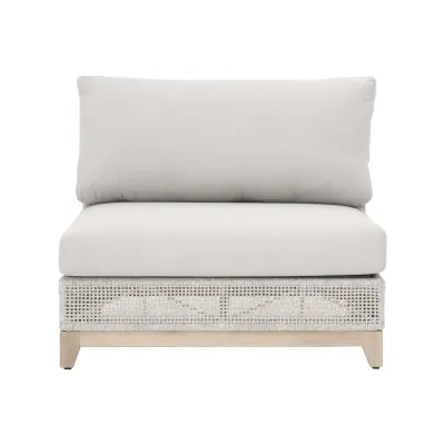 Tropez Outdoor Modular Armless Sofa Chair Taupe & White Flat Rope, Performance Pumice, Gray Teak