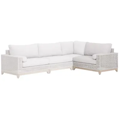 Tropez Outdoor Modular Right Facing 1-Arm Sofa Taupe & White Flat Rope, Performance Pumice, Gray Teak