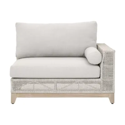 Tropez Outdoor Modular Right Facing 1-Arm Sofa Taupe & White Flat Rope, Performance Pumice, Gray Teak