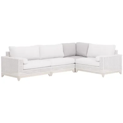 Tropez Outdoor Modular Corner Sofa Taupe & White Flat Rope, Performance Pumice, Gray Teak