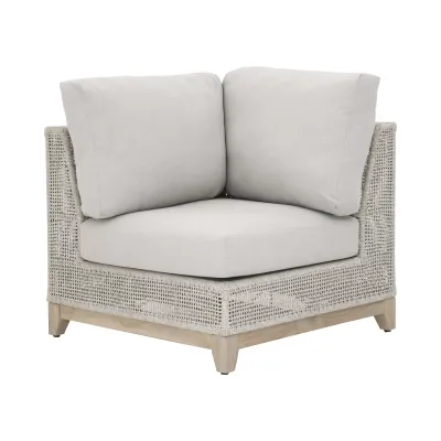 Tropez Outdoor Modular Corner Sofa Taupe & White Flat Rope, Performance Pumice, Gray Teak