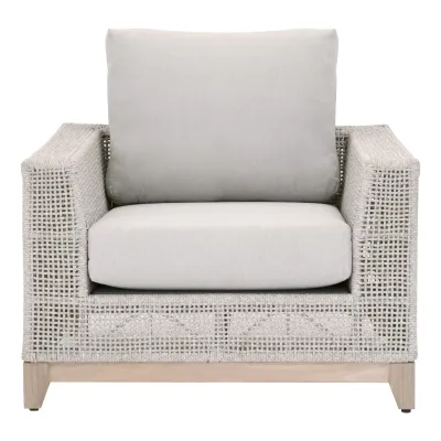 Tropez Outdoor Sofa Chair Taupe & White Flat Rope, Performance Pumice, Gray Teak