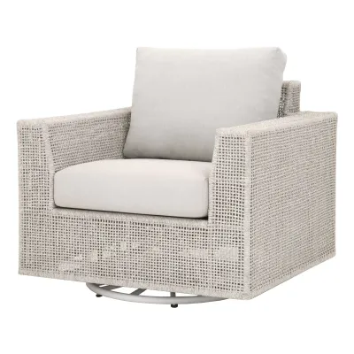 Tropez Outdoor Swivel Rocker Sofa Chair Taupe & White Flat Rope, Performance Pumice