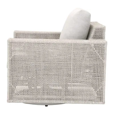 Tropez Outdoor Swivel Rocker Sofa Chair Taupe & White Flat Rope, Performance Pumice