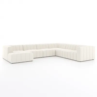 Langham Channeled 6Pc Left Arm Forward Chaise Sectional Fayette Cloud