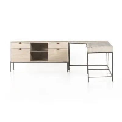 Trey Desk System W/ Filing Credenza Dove Poplar