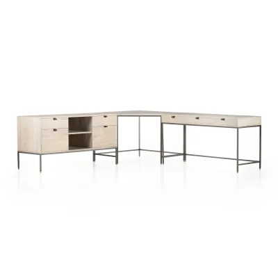 Trey Desk System W/ Filing Credenza Dove Poplar