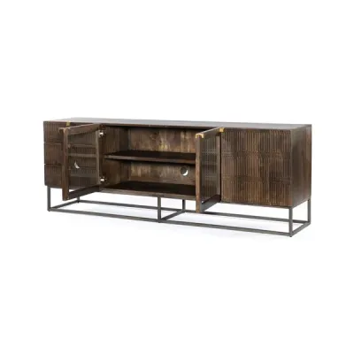 Kelby Media Console Carved Vintage Brown