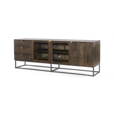 Kelby Media Console Carved Vintage Brown