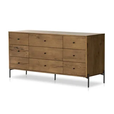 Eaton 9 Drawer Dresser Amber Oak Resin