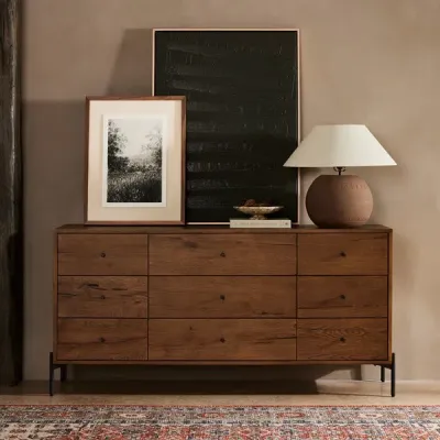 Eaton 9 Drawer Dresser Amber Oak Resin