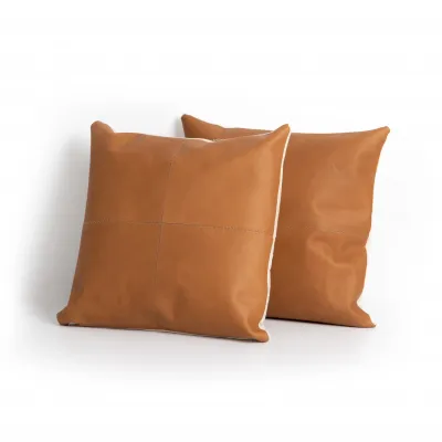 Sandro Leather Pillow, Whiskey, Set of Two