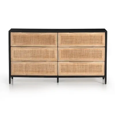 Sydney 6 Drawer Dresser Natural Cane Black Wash