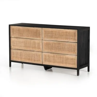 Sydney 6 Drawer Dresser Natural Cane Black Wash