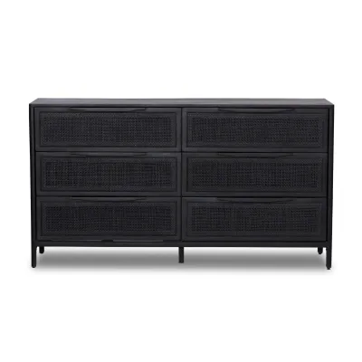 Sydney 6 Drawer Dresser Black Cane Black Wash W/