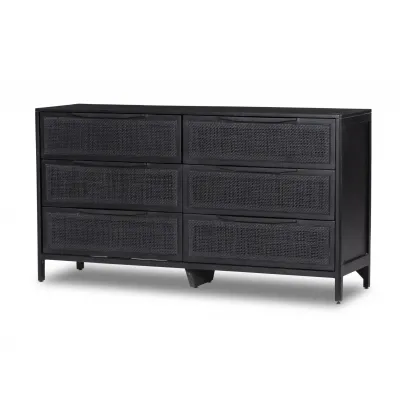 Sydney 6 Drawer Dresser Black Cane Black Wash W/