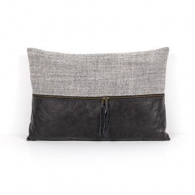 Leather & Linen Pillow Black 16"x24"