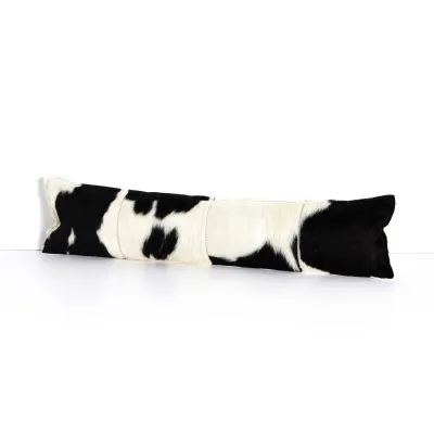 Modern Cowhide Lumbar Pillow Black & White 12X48