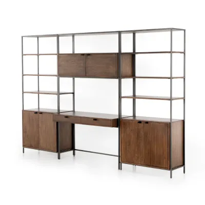 Trey Modular Wall 2 Bookcase Desk Auburn