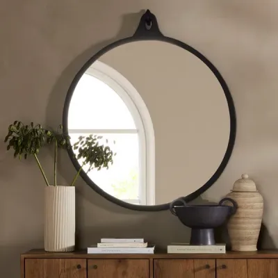 Hyde Round Mirror Black Aluminum