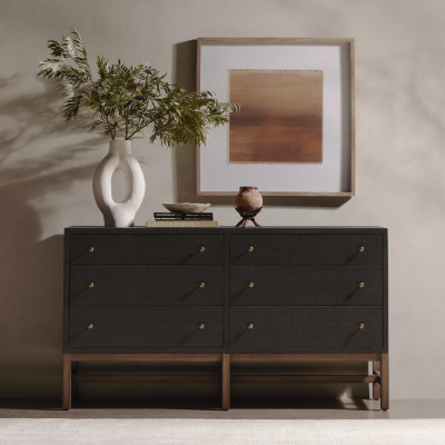 Fiona 6-Drawer Dresser Black Raffia