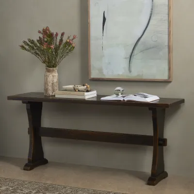 Trestle Console Table Distressed Walnut