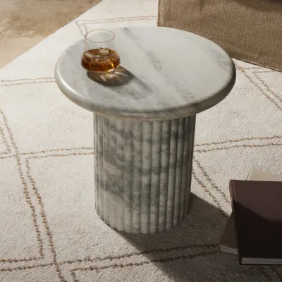 Oranda End Table Polished White Marble