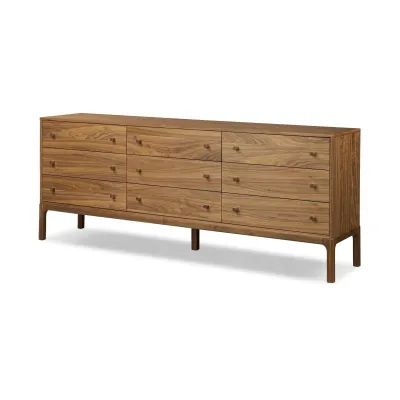 Arturo 9 Drawer Dresser Natural Walnut Veneer