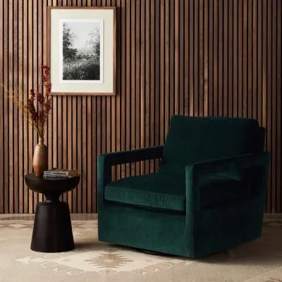 Olson Swivel Chair Emerald Worn Velvet