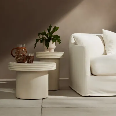 Grecia Outdoor End Table Set White