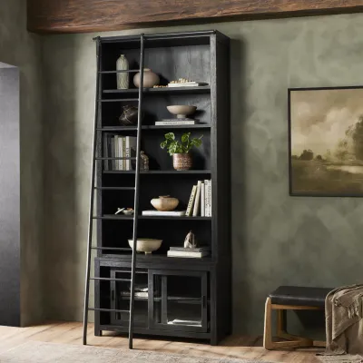 Admont Bookcase And Ladder Worn Blk