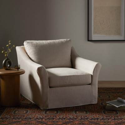 Delray Slipcover Swivel Chair Creme