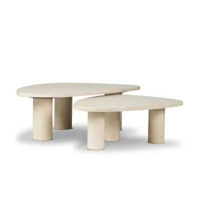 Zion Coffee Table Set Cream Marble