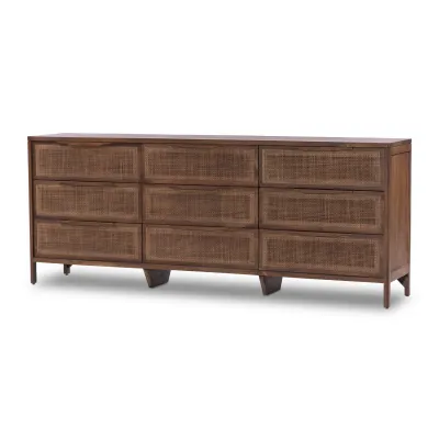 Sydney 9-Drawer Dresser Brown Cane