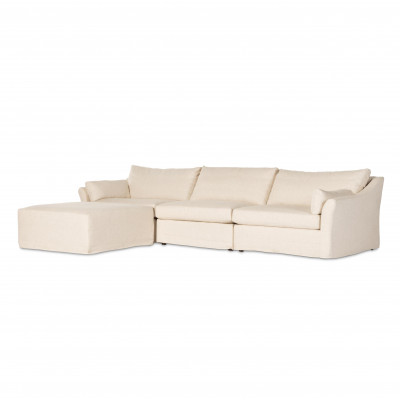 Delray 3pc Slipcvr Sect W/Ottoman Creme