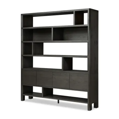 Noeline Wide Bookcase Smoked Black Oak