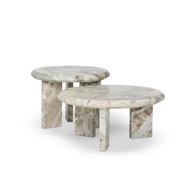 Dakota Nesting Coffee Table Creamy Taupe Marble Solid Set