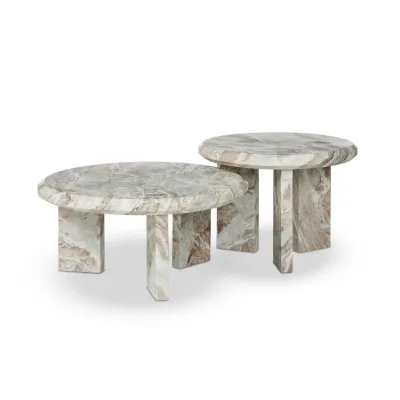 Dakota Nesting Coffee Table Creamy Taupe Marble Solid Set